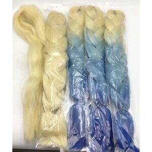 Ombre Braiding Hair Blonde/Light Blue/Dark Blue 5 Packs 24" Extensions Bacana